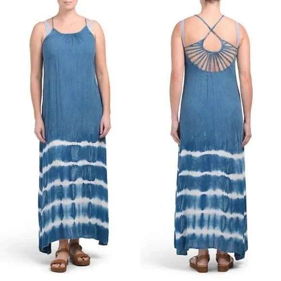 BOHO ME Blue Tie Dye Maxi Dress - Medium - Picture 3 of 13